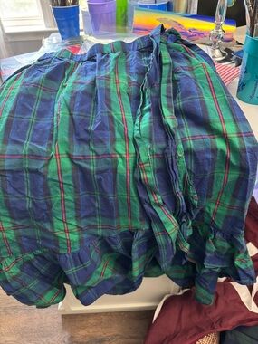 J. Crew Green and Navy Plaid Skirt with Red Accents